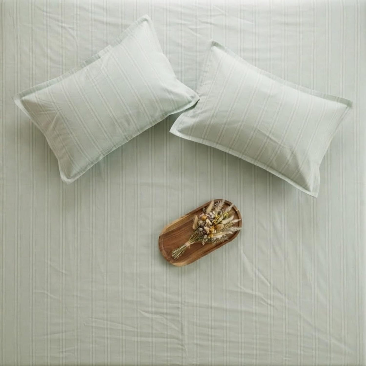 Dream Weaverz Cloud-Cotton King Size Striped Bedsheet with 2 Pillow Covers, 220 TC|Mint Green
