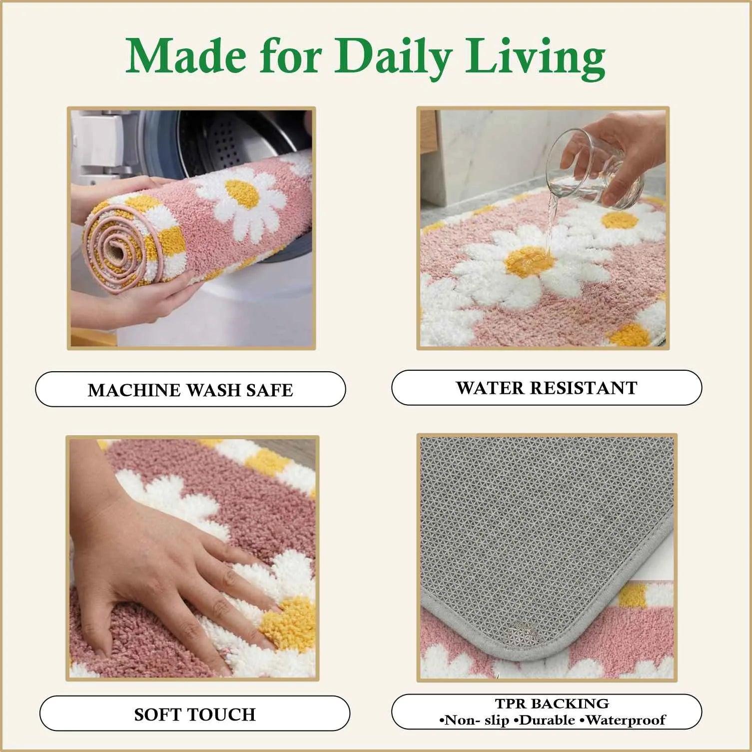 Dream Weaverz Microfiber Bathroom Mat (Pink-Yellow, Free)