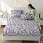 Dream Weaverz Home Polycotton Double Fitted (Elastic) 260 TC Abstract 1 Bedsheet with 2 Pillow Covers (Grey)