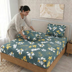 Dream Weaverz Home Polycotton King Fitted (Elastic) 260 TC Floral 1 Bedsheet with 2 Pillow Covers (Dark Green-White)