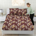 Dream Weaverz Polycotton Double Fitted (Elastic) 260 TC Abstract 1 Bedsheet with 2 Pillow Covers (Brown)
