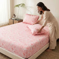 Dream Weaverz Polycotton King Fitted (Elastic) 260 TC Floral 1 Bedsheet with 2 Pillow Covers (Pink)