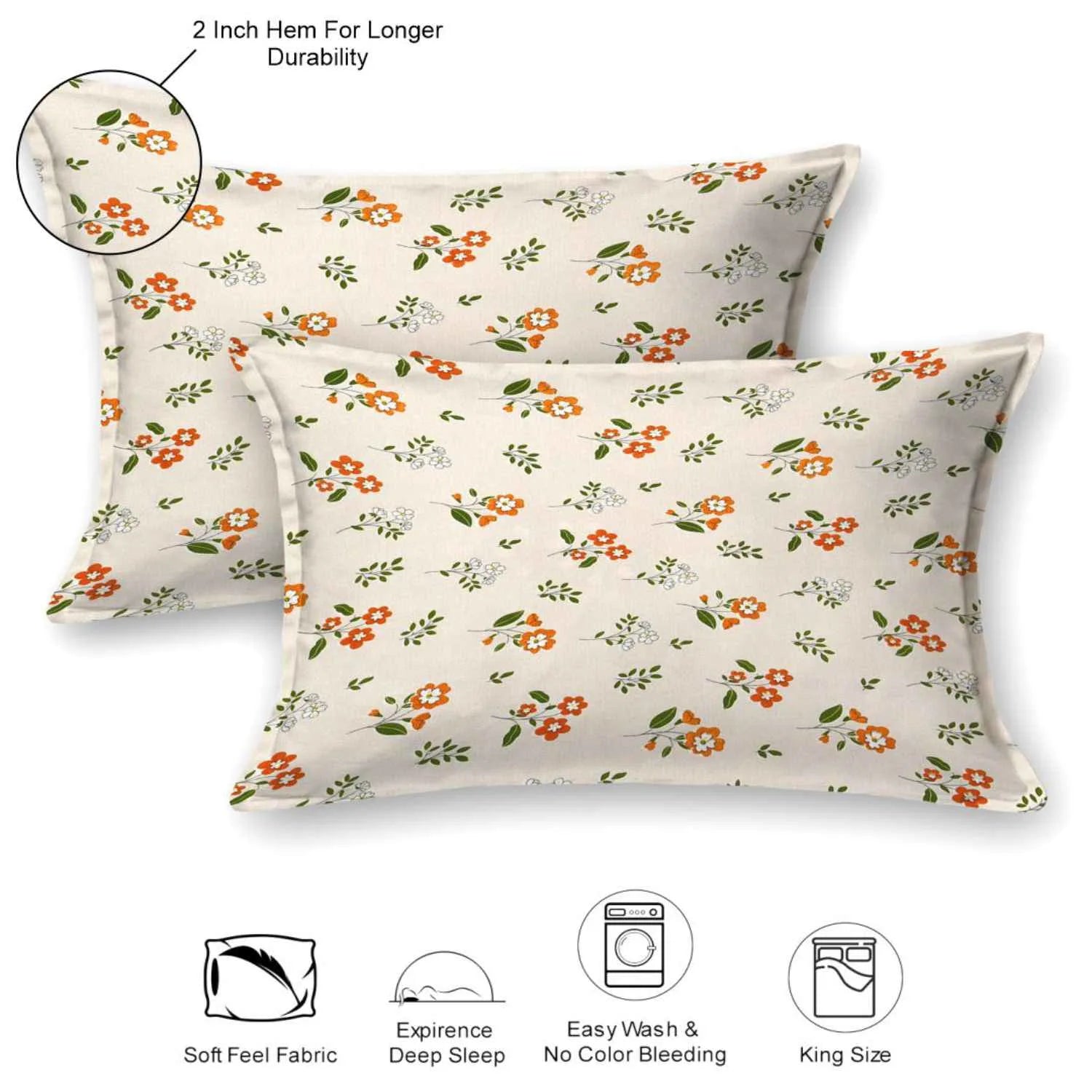 Dream Weaverz Cotton Super King Flat 220 TC Floral 1 Bedsheet with 2 Pillow Covers (Off White)
