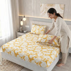 Dream Weaverz Home Polycotton King Fitted (Elastic) 260 TC Floral 1 Bedsheet (Yellow)