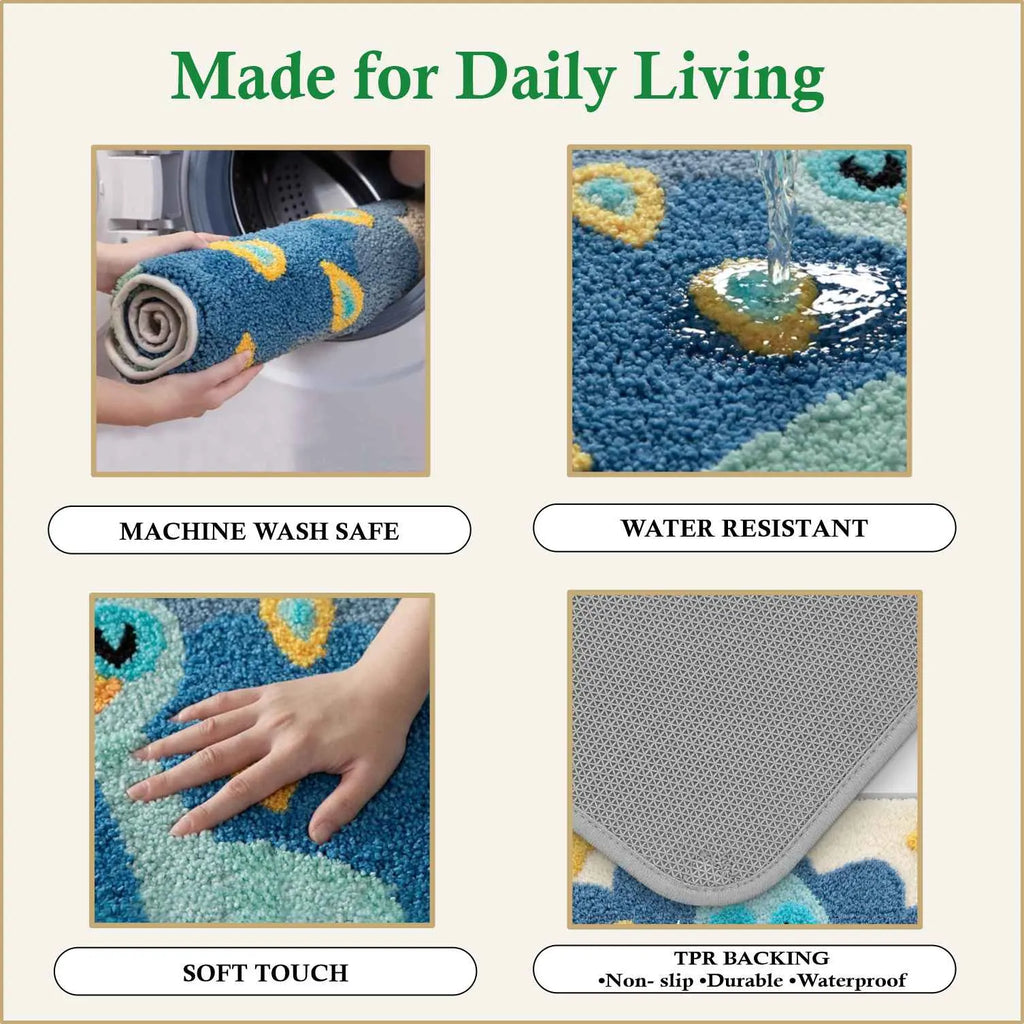 Dream Weaverz Microfiber Bathroom Mat (Blue, Free)
