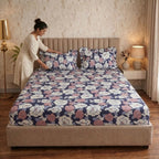 Dream Weaverz Home Polycotton (Fitted) 260TC DoubleSIZE BEDSHEET(Purple-Pink-White)