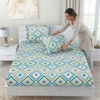 Dream Weaverz Home Polycotton Double Fitted (Elastic) 260 TC Abstract 1 Bedsheet with 2 Pillow Covers (Multicolor)
