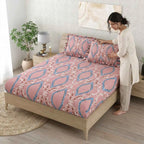 Dream Weaverz Home Polycotton Double Fitted (Elastic) 260 TC Abstract 1 Bedsheet with 2 Pillow Covers (Maroon)