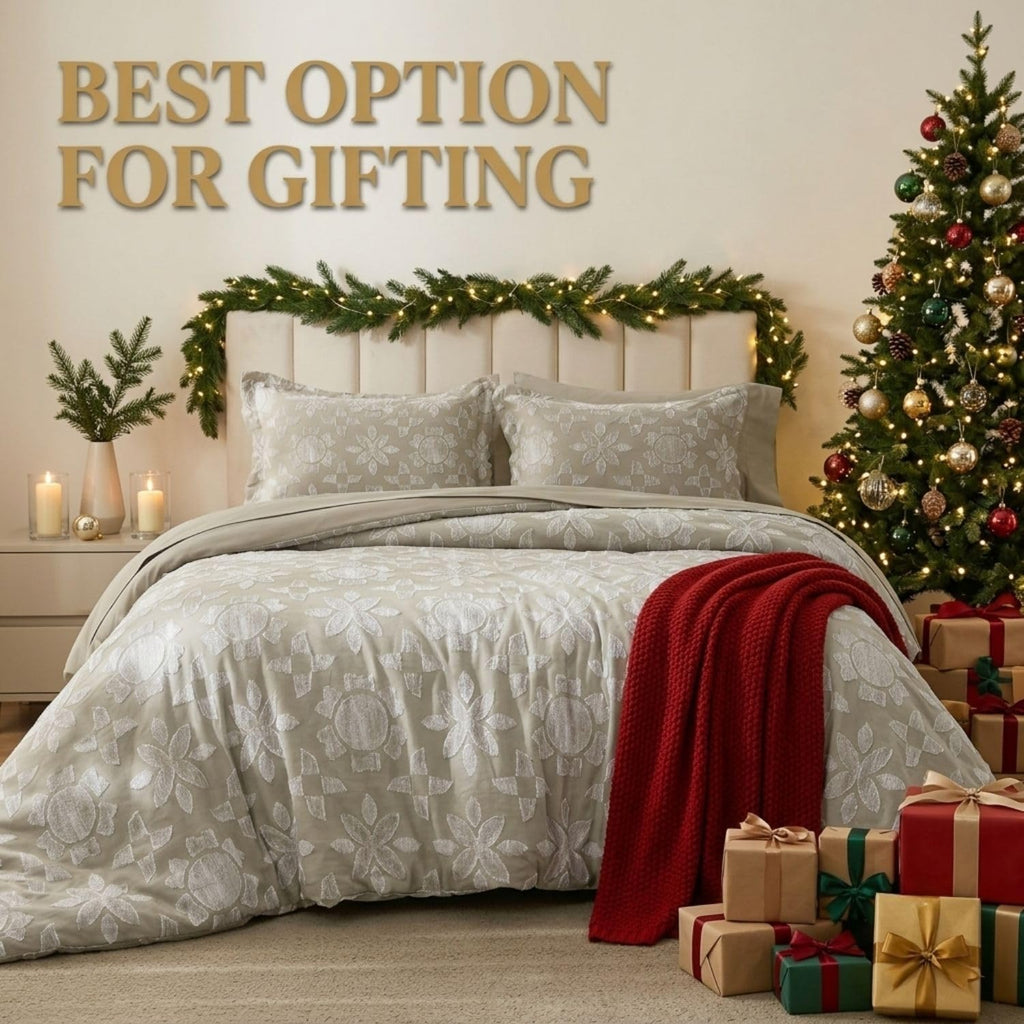Dream Weaverz Jacquard Bedsheets King Size, 4-Piece Cotton Set Double King Bed | AC Comforter, Flat Sheet & 2 Matching Pillow Covers | Soft, Breathable & Skin-Friendly Self Design