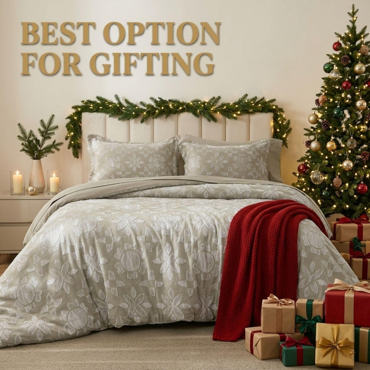 Dream Weaverz Jacquard Bedsheets King Size, 4-Piece Cotton Set Double King Bed | AC Comforter, Flat Sheet & 2 Matching Pillow Covers | Soft, Breathable & Skin-Friendly Self Design