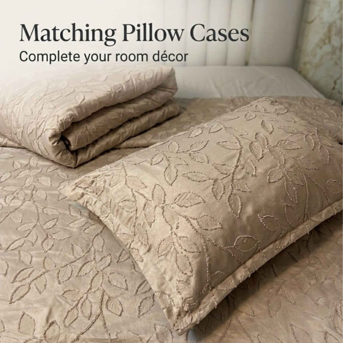 Dream Weaverz Jacquard Bedsheets King Size, 4-Piece Cotton Set Double King Bed | AC Comforter, Flat Sheet & 2 Matching Pillow Covers | Soft, Breathable & Skin-Friendly Self Design, Taupe