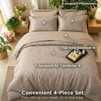 Dream Weaverz Jacquard Bedsheets King Size, 4-Piece Cotton Set Double King Bed | AC Comforter, Flat Sheet & 2 Matching Pillow Covers | Soft, Breathable & Skin-Friendly Self Design, Taupe