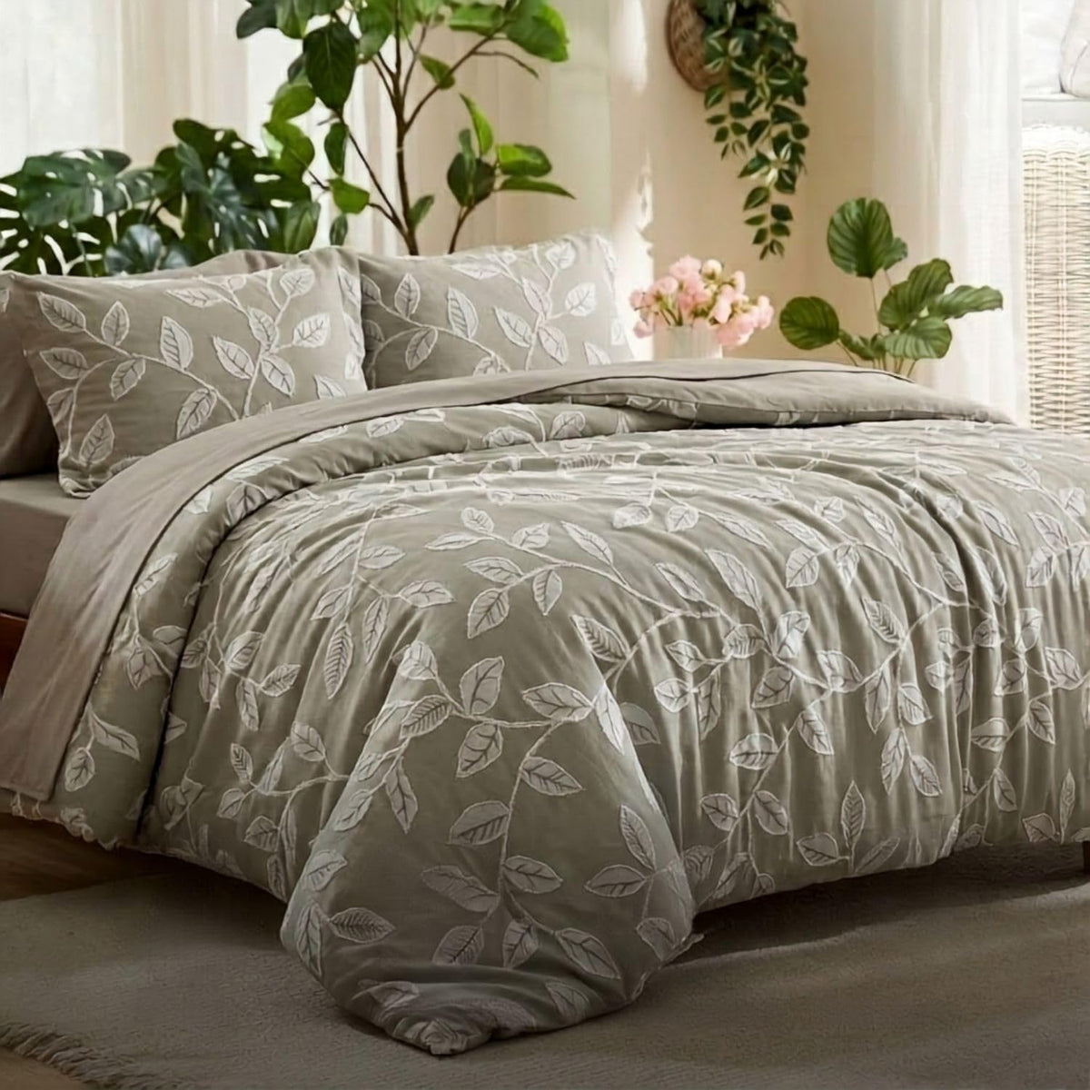 Dream Weaverz Jacquard Bedsheets King Size, 4-Piece Cotton Set Double King Bed | AC Comforter, Flat Sheet & 2 Matching Pillow Covers | Soft, Breathable & Skin-Friendly Self Design, Green