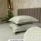 Dream Weaverz Cloud-Cotton King Size Striped Bedsheet with 2 Pillow Covers, 220 TC|Mint Green