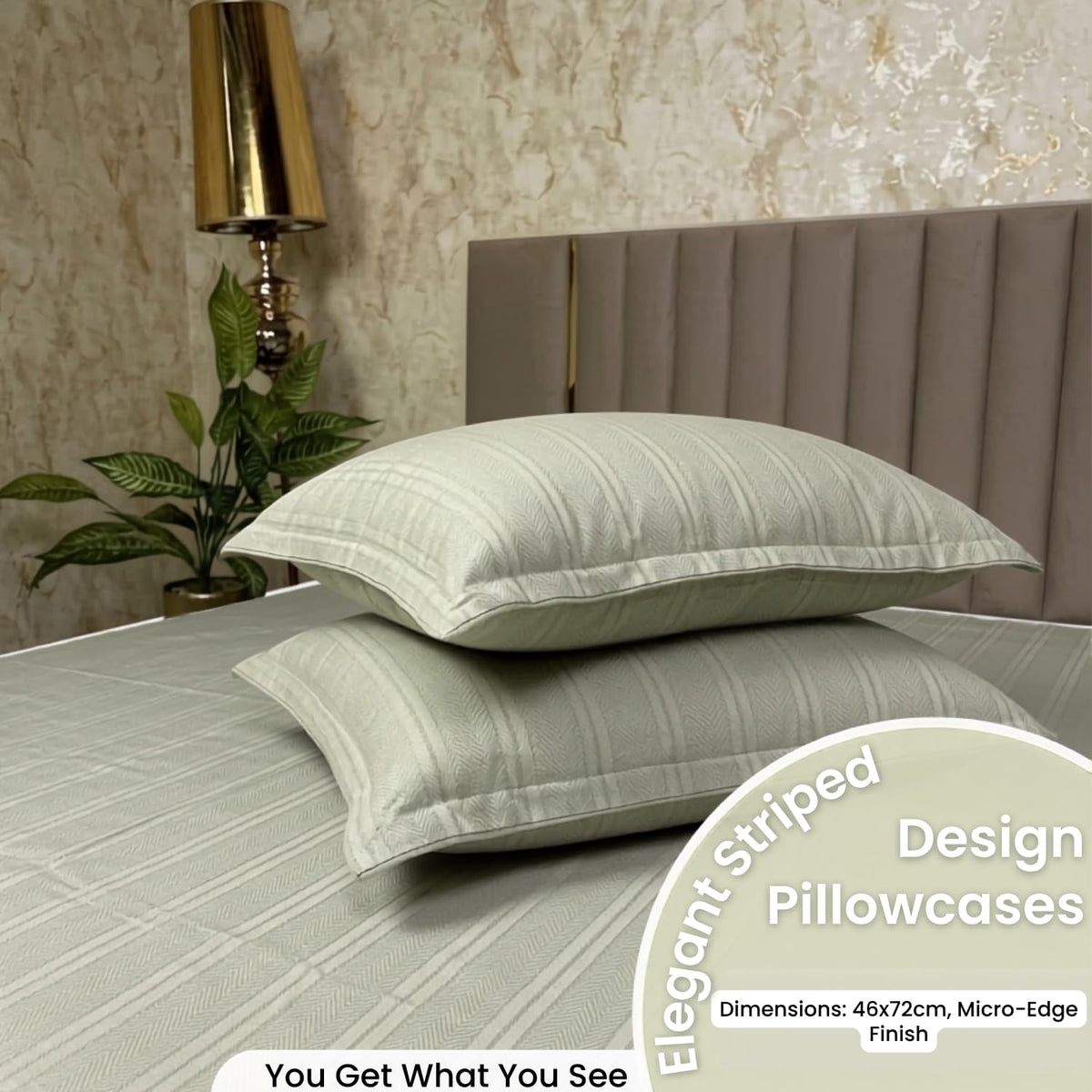 Dream Weaverz Cloud-Cotton King Size Striped Bedsheet with 2 Pillow Covers, 220 TC|Mint Green