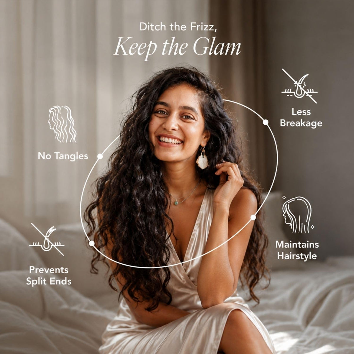 Dream Weaverz Satin Bedsheets King Size, 3-Piece Bedding Set 300 Thread Count Bedsheet & 2 Floral Lace Covers | Prevents Wrinkles, Tangles & Frizz | Retains Moisture, Cream