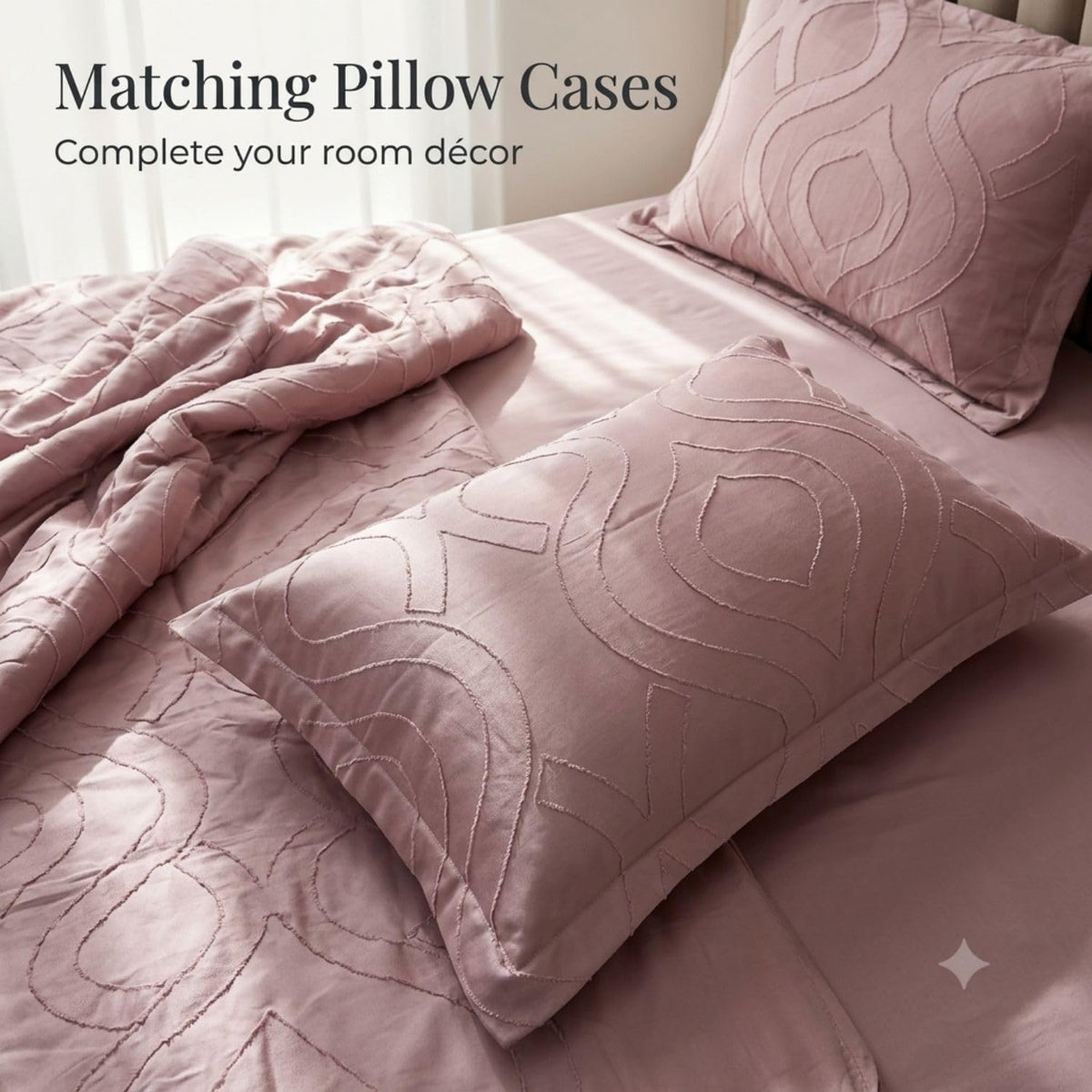 Dream Weaverz Jacquard Bedsheets King Size, 4-Piece Cotton Set Double King Bed | AC Comforter, Flat Sheet & 2 Matching Pillow Covers | Soft, Breathable & Skin-Friendly Self Design, Mauve