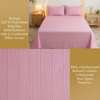 Dream Weaverz Cloud-Cotton King Size Striped Bedsheet with 2 Pillow Covers, 220 TC|Pink