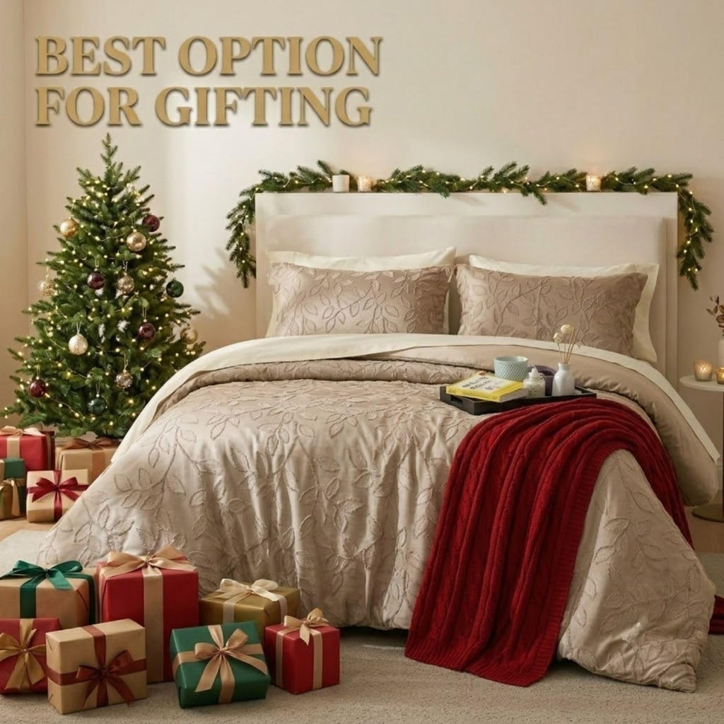 Dream Weaverz Jacquard Bedsheets King Size, 4-Piece Cotton Set Double King Bed | AC Comforter, Flat Sheet & 2 Matching Pillow Covers | Soft, Breathable & Skin-Friendly Self Design, Taupe