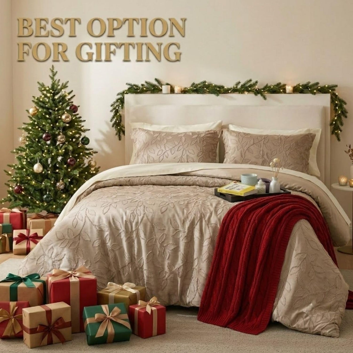Dream Weaverz Jacquard Bedsheets King Size, 4-Piece Cotton Set Double King Bed | AC Comforter, Flat Sheet & 2 Matching Pillow Covers | Soft, Breathable & Skin-Friendly Self Design, Taupe