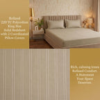 Dream Weaverz Cloud-Cotton King Size Striped Bedsheet with 2 Pillow Covers, 220 TC|Beige