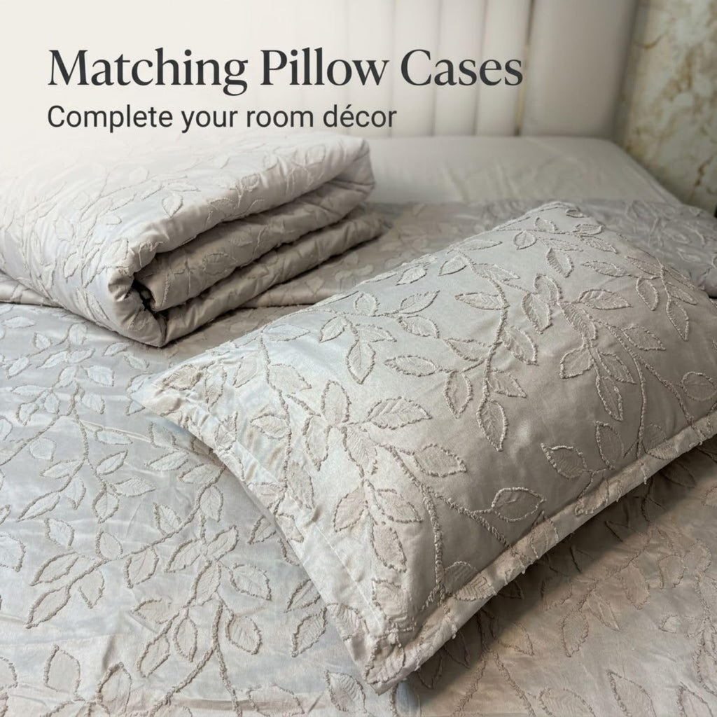 Dream Weaverz Jacquard Bedsheets King Size, 4-Piece Cotton Set Double King Bed | AC Comforter, Flat Sheet & 2 Matching Pillow Covers | Soft, Breathable & Skin-Friendly Self Design, Nude