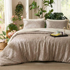 Dream Weaverz Jacquard Bedsheets King Size, 4-Piece Cotton Set Double King Bed | AC Comforter, Flat Sheet & 2 Matching Pillow Covers | Soft, Breathable & Skin-Friendly Self Design, Taupe