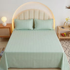 Dream Weaverz Cloud-Cotton King Size Striped Bedsheet with 2 Pillow Covers, 220 TC|Mint Green