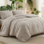 Dream Weaverz Jacquard Bedsheets King Size, 4-Piece Cotton Set Double King Bed | AC Comforter, Flat Sheet & 2 Matching Pillow Covers | Soft, Breathable & Skin-Friendly Self Design, Cream