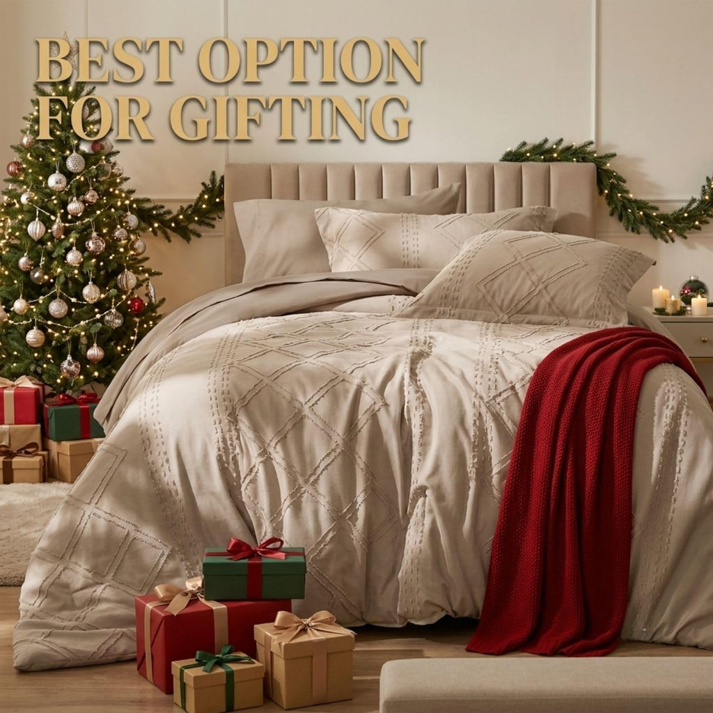Dream Weaverz Jacquard Bedsheets King Size, 4-Piece Cotton Set Double King Bed | AC Comforter, Flat Sheet & 2 Matching Pillow Covers | Soft, Breathable & Skin-Friendly Self Design, Beige