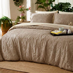 Dream Weaverz Jacquard Bedsheets King Size, 4-Piece Cotton Set Double King Bed | AC Comforter, Flat Sheet & 2 Matching Pillow Covers | Soft, Breathable & Skin-Friendly Self Design, Taupe