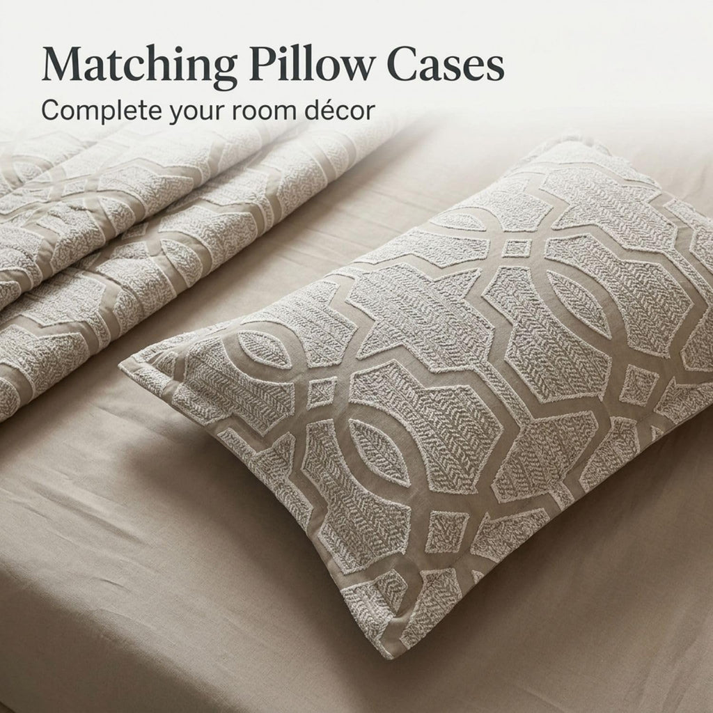 Dream Weaverz Jacquard Bedsheets King Size, 4-Piece Cotton Set Double King Bed | AC Comforter, Flat Sheet & 2 Matching Pillow Covers | Soft, Breathable & Skin-Friendly Self Design, Silver