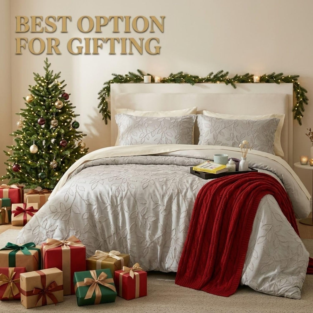 Dream Weaverz Jacquard Bedsheets King Size, 4-Piece Cotton Set Double King Bed | AC Comforter, Flat Sheet & 2 Matching Pillow Covers | Soft, Breathable & Skin-Friendly Self Design, Nude