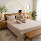 Dream Weaverz Cloud-Cotton King Size Striped Bedsheet with 2 Pillow Covers, 220 TC|Beige