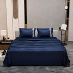 Dream Weaverz Satin Bedsheets King Size, 3-Piece Bedding Set 300 Thread Count Bedsheet & 2 Floral Lace Covers | Prevents Wrinkles, Tangles & Frizz | Retains Moisture, Navy