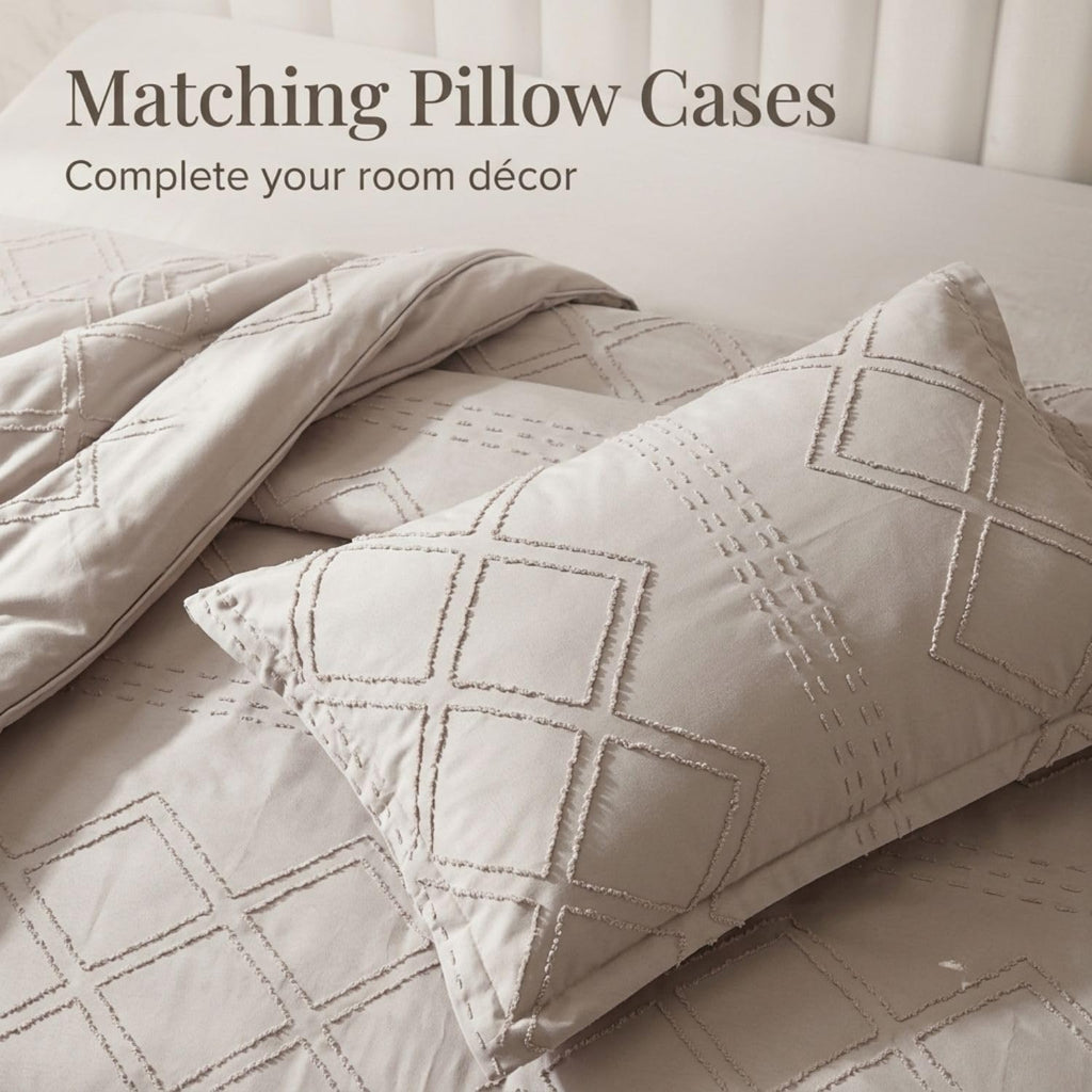 Dream Weaverz Jacquard Bedsheets King Size, 4-Piece Cotton Set Double King Bed | AC Comforter, Flat Sheet & 2 Matching Pillow Covers | Soft, Breathable & Skin-Friendly Self Design, Cream