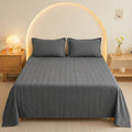 Dream Weaverz Cloud-Cotton King Size Striped Bedsheet with 2 Pillow Covers, 220 TC|Dark Grey