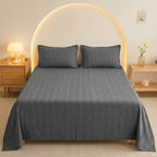 Dream Weaverz Cloud-Cotton King Size Striped Bedsheet with 2 Pillow Covers, 220 TC|Dark Grey
