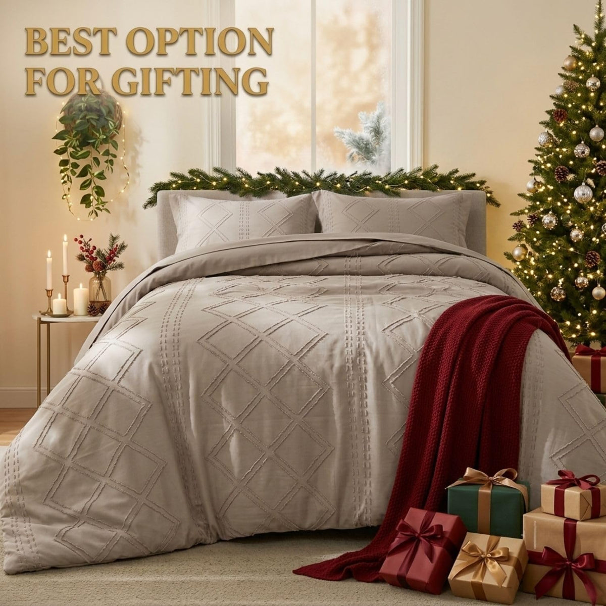 Dream Weaverz Jacquard Bedsheets King Size, 4-Piece Cotton Set Double King Bed | AC Comforter, Flat Sheet & 2 Matching Pillow Covers | Soft, Breathable & Skin-Friendly Self Design, Cream