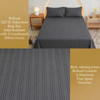 Dream Weaverz Cloud-Cotton King Size Striped Bedsheet with 2 Pillow Covers, 220 TC|Dark Grey