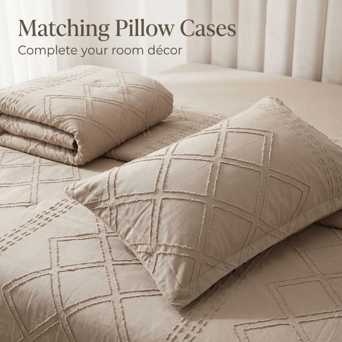 Dream Weaverz Jacquard Bedsheets King Size, 4-Piece Cotton Set Double King Bed | AC Comforter, Flat Sheet & 2 Matching Pillow Covers | Soft, Breathable & Skin-Friendly Self Design, Beige
