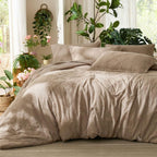 Dream Weaverz Jacquard Bedsheets King Size, 4-Piece Cotton Set Double King Bed | AC Comforter, Flat Sheet & 2 Matching Pillow Covers | Soft, Breathable & Skin-Friendly Self Design, Beige
