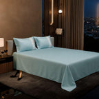 Dream Weaverz Satin Bedsheets King Size, 3-Piece Bedding Set 300 Thread Count Bedsheet & 2 Floral Lace Covers | Prevents Wrinkles, Tangles & Frizz | Retains Moisture, Turquoise Blue