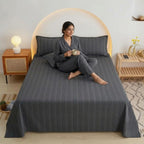 Dream Weaverz Cloud-Cotton King Size Striped Bedsheet with 2 Pillow Covers, 220 TC|Dark Grey