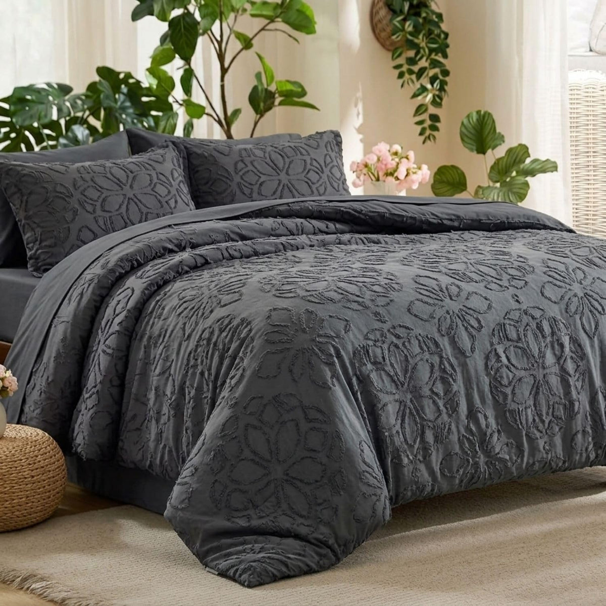 Dream Weaverz Jacquard Bedsheets King Size, 4-Piece Cotton Set Double King Bed | AC Comforter, Flat Sheet & 2 Matching Pillow Covers | Soft, Breathable & Skin-Friendly Self Design