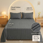 Dream Weaverz Cloud-Cotton King Size Striped Bedsheet with 2 Pillow Covers, 220 TC|Dark Grey