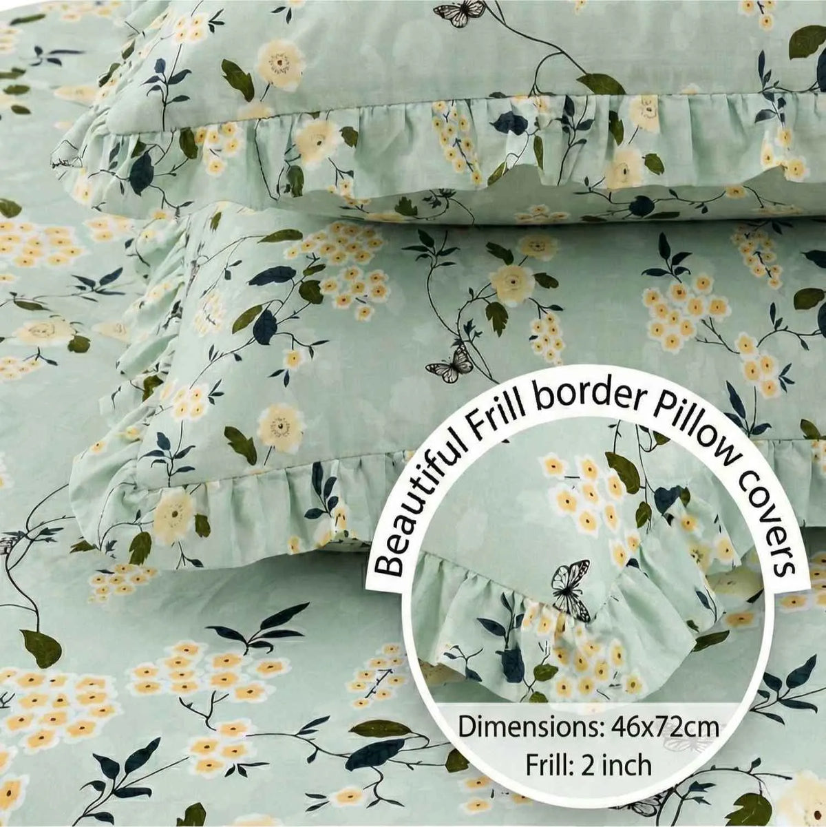 Dream Weaverz Home Polycotton Double Fitted (Elastic) 260 TC Floral 1 Bedsheet with 2 Pillow Covers (Green)