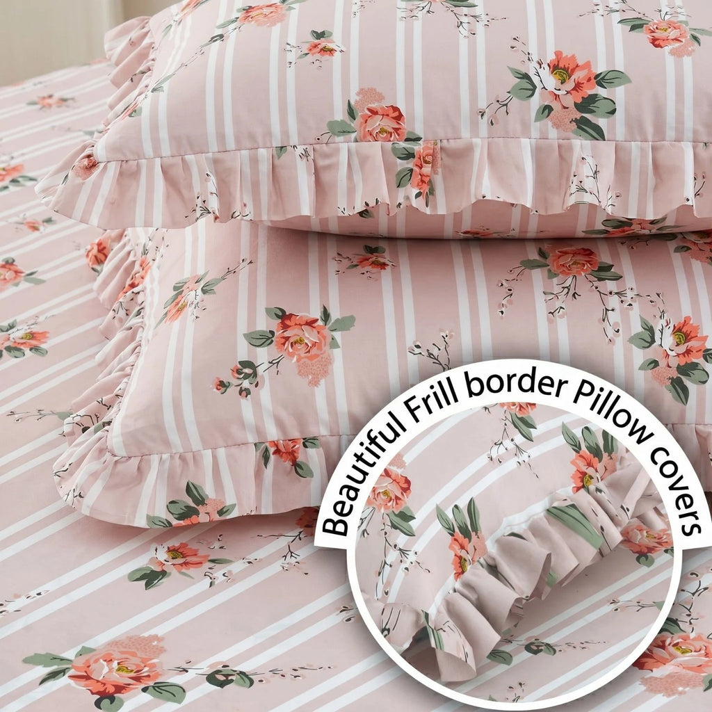 Dream Weaverz Home Polycotton Double Fitted (Elastic) 260 TC Floral 1 Bedsheet with 2 Pillow Covers (Pink)
