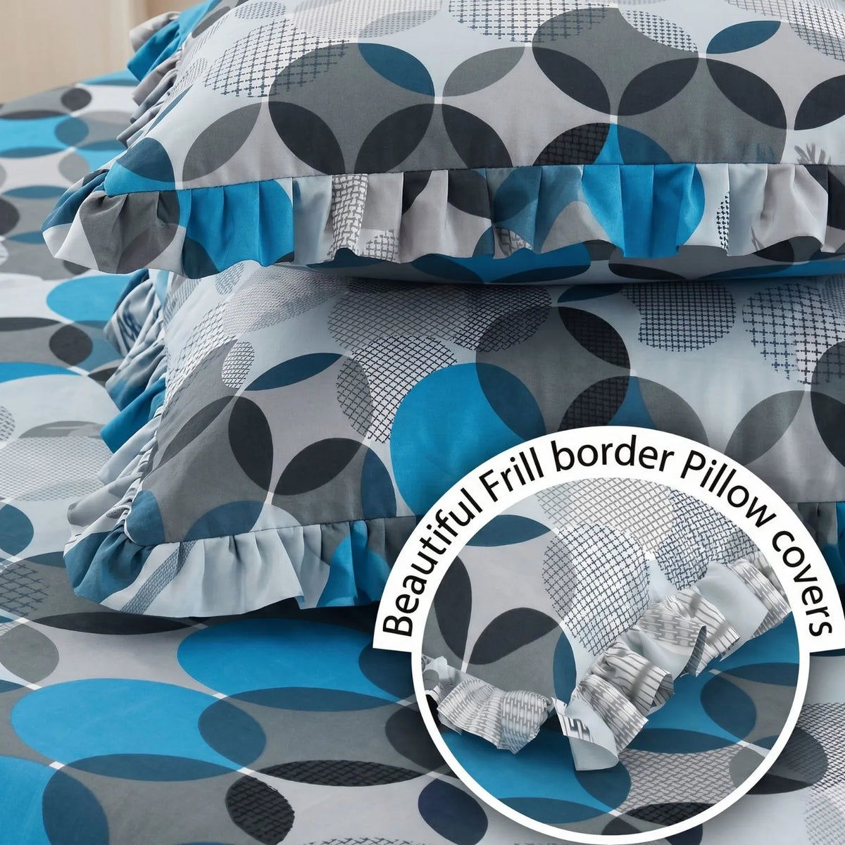 Dream Weaverz Home Polycotton Double Fitted (Elastic) 260 TC Abstract 1 Bedsheet with 2 Pillow Covers (Grey)