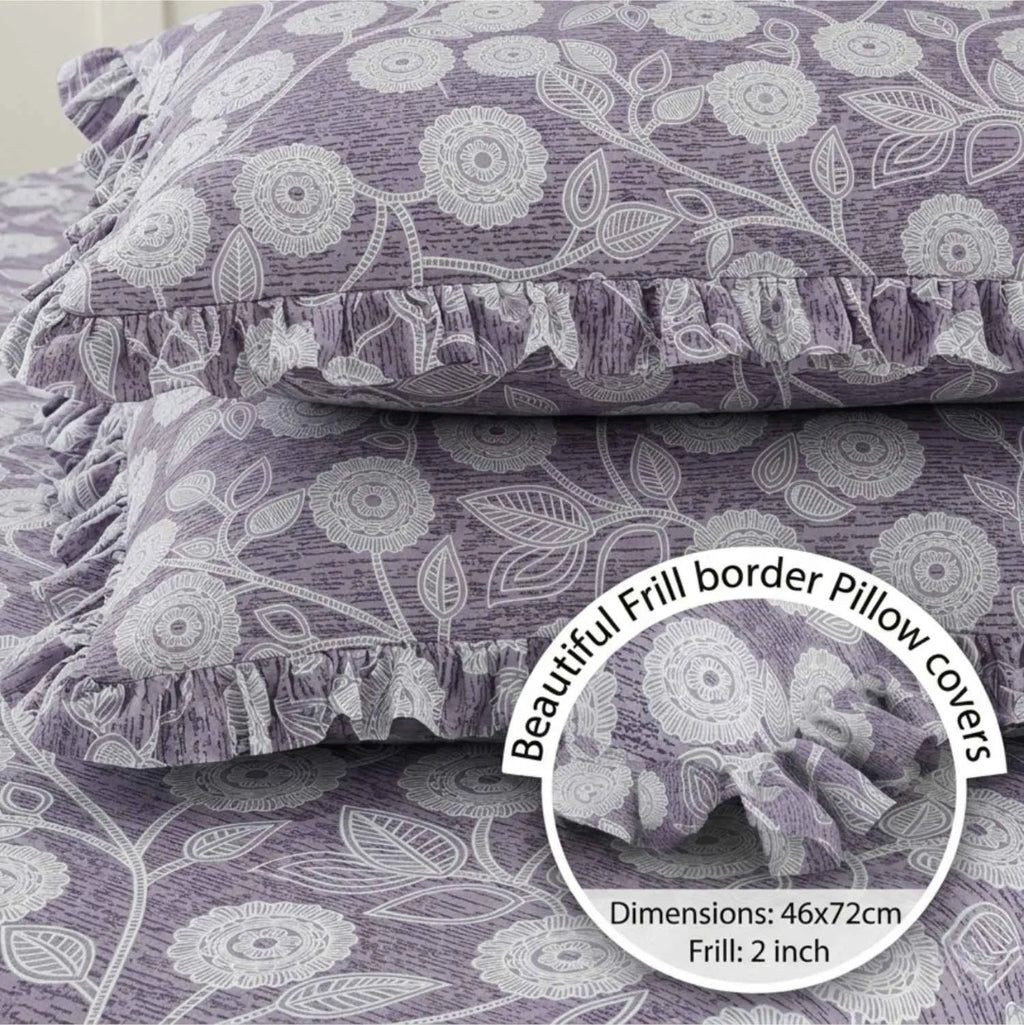 Dream Weaverz Home Polycotton Double Fitted (Elastic) 260 TC Abstract 1 Bedsheet with 2 Pillow Covers (Grey)